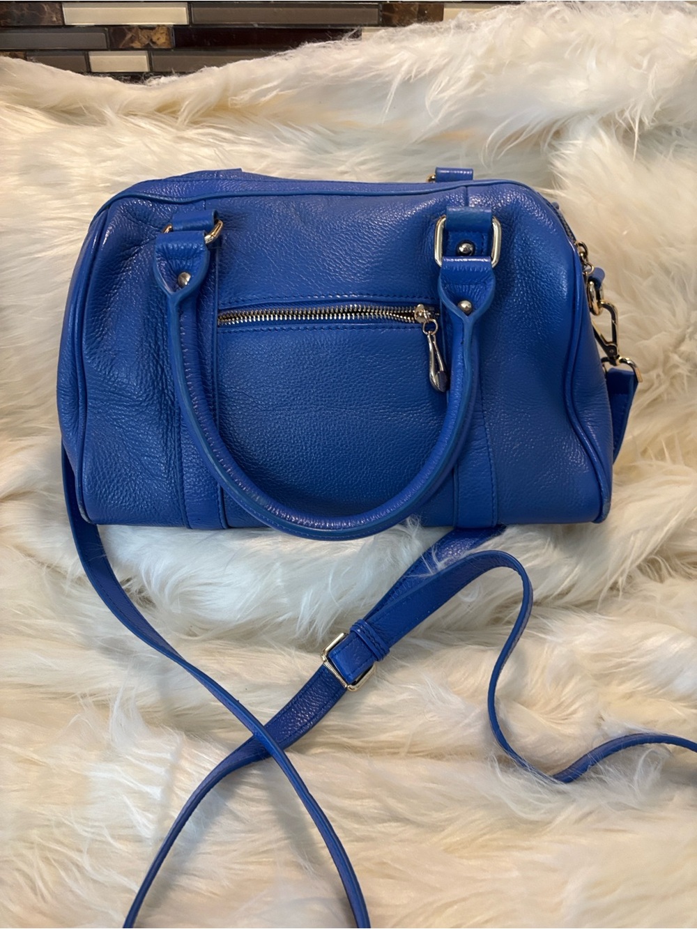 Terzetto Blue Leather Satchel Crossbody Bag - Picture 4 of 8